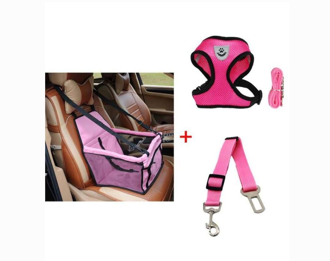 Luxury Pet Travel Accessories Bundle: Car Seat Carrier, Harness & Leash Set, And Car Safety Belt