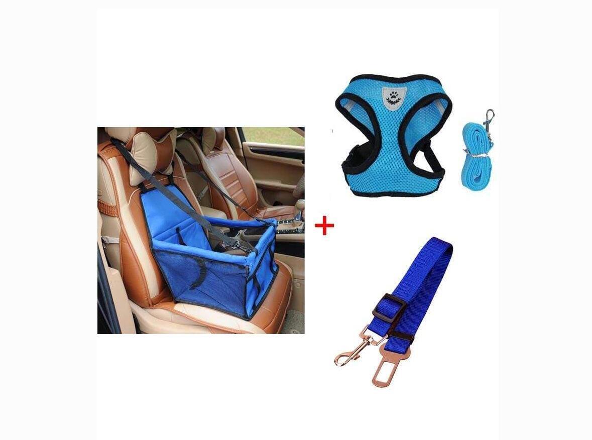 Luxury Pet Travel Accessories Bundle: Car Seat Carrier, Harness & Leash Set, And Car Safety Belt