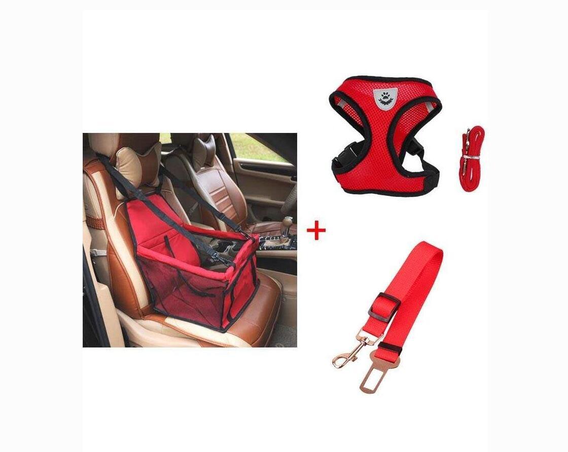 Luxury Pet Travel Accessories Bundle: Car Seat Carrier, Harness & Leash Set, And Car Safety Belt
