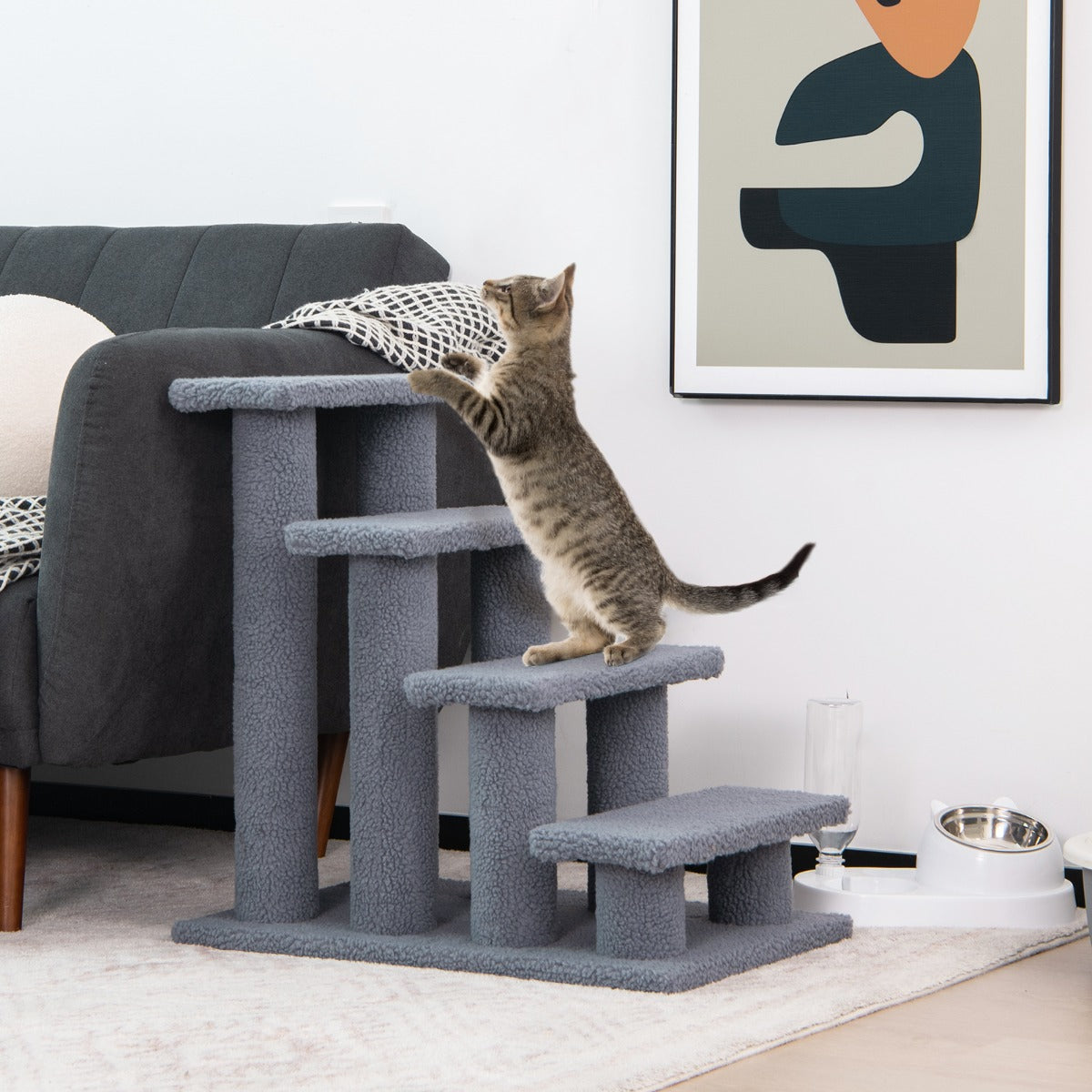 NNECW 4-Step Pet Stairs with Portable Design for Cats and Medium to Large Dog Breeds