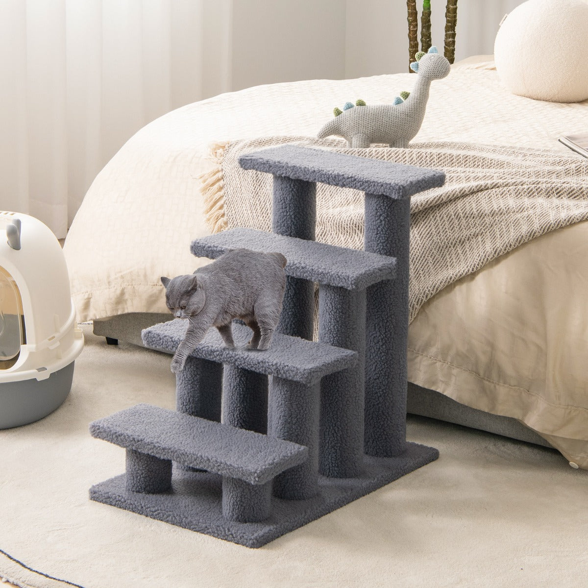 NNECW 4-Step Pet Stairs with Portable Design for Cats and Medium to Large Dog Breeds