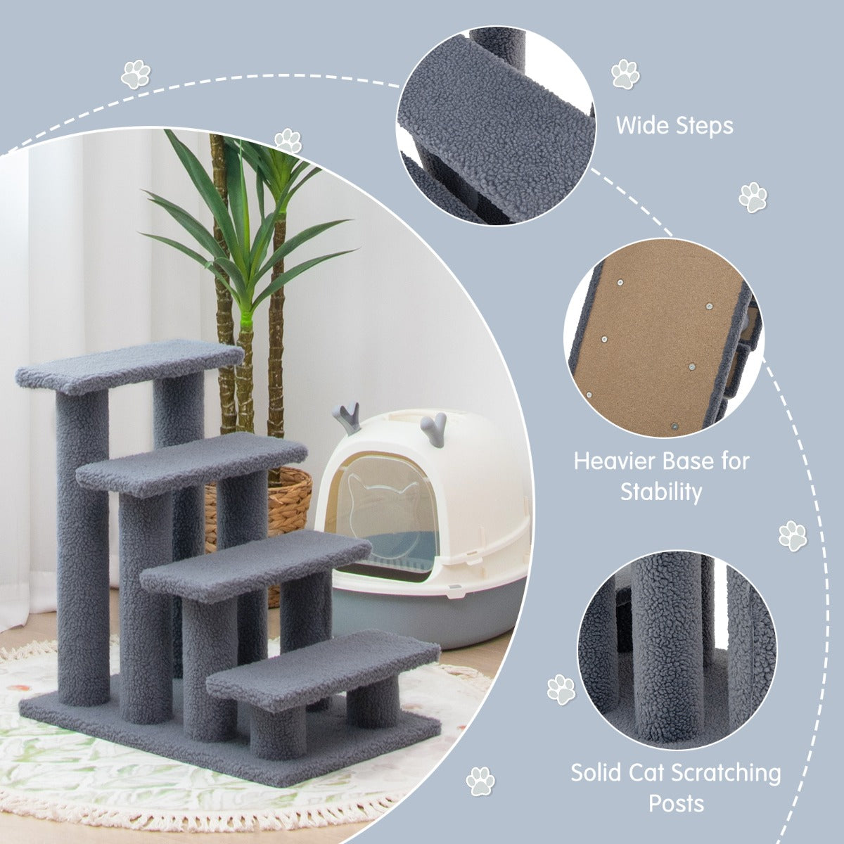 NNECW 4-Step Pet Stairs with Portable Design for Cats and Medium to Large Dog Breeds